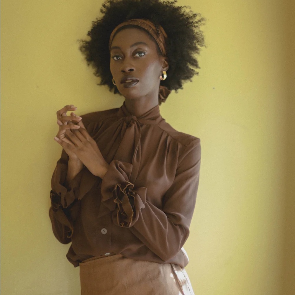 Elegant Brown House of Aama Women's Victorian Blouse